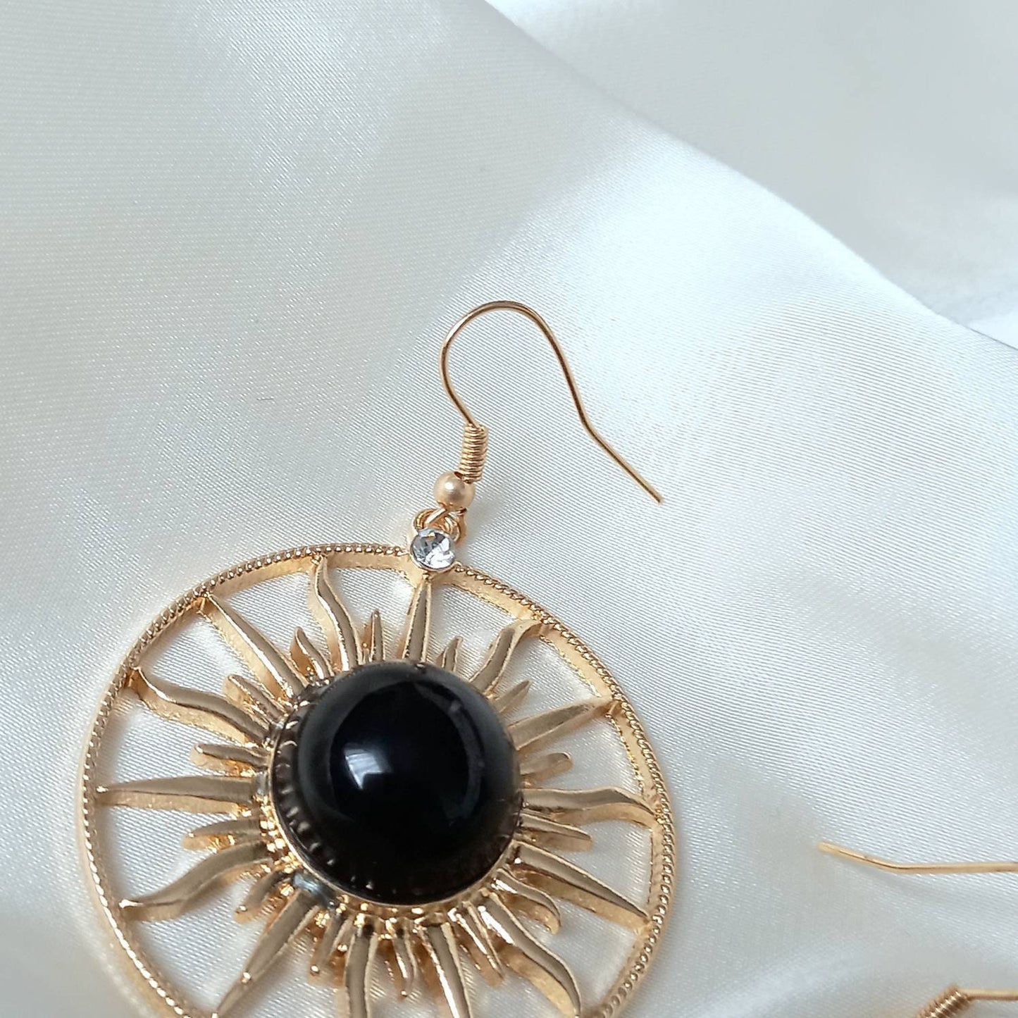 Gold Sun Drop Earrings - Hoop Earrings,Gold Sun Earrings In The UK,Large Drop Earrings,Gold Earrings In The UK,Gold Jewellery In The UK