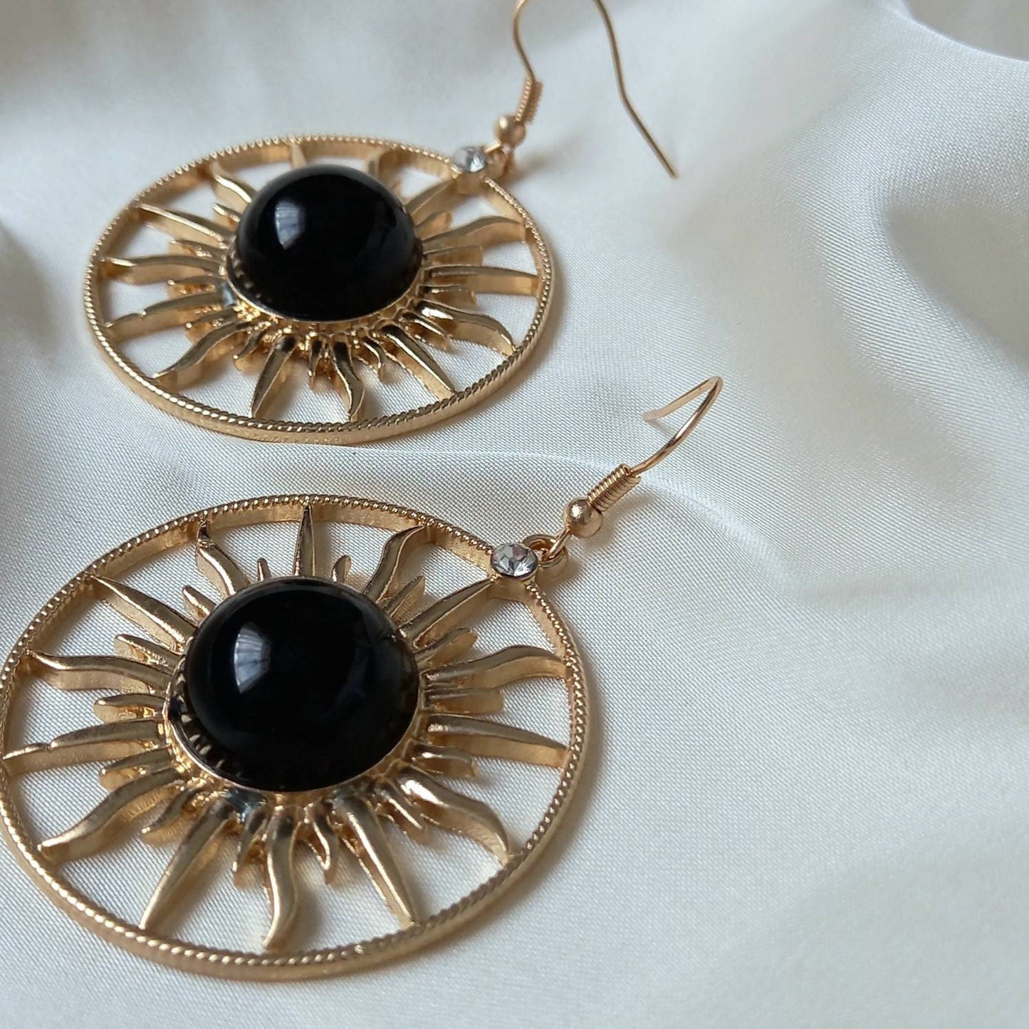 Gold Sun Drop Earrings - Hoop Earrings,Gold Sun Earrings In The UK,Large Drop Earrings,Gold Earrings In The UK,Gold Jewellery In The UK