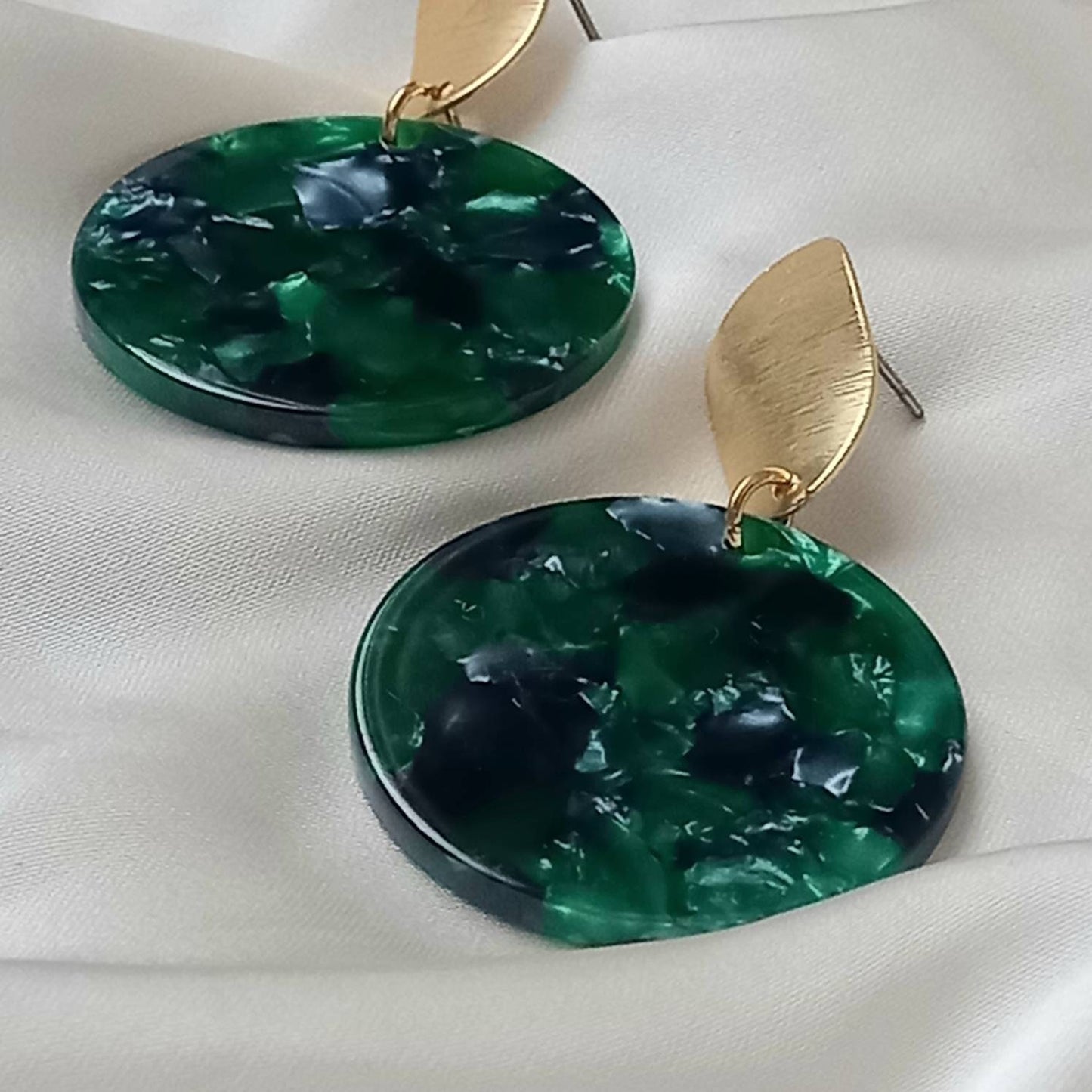 Green Resin Drop Earrings -  Green Earrings In The UK,Green Jewellery In The UK,Gold Earrings,Emerald Green,Resin Earrings, Chunky Earrings