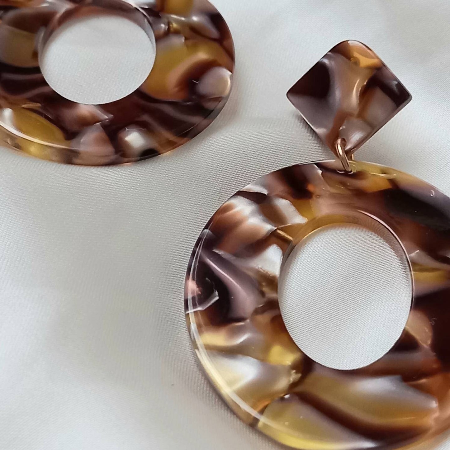 Brown Resin Drop Earrings -  Brown Earrings, Brown Jewellery, Orange Earrings, Retro Earrings, Chunky Earrings, Gold Earrings,Resin Earrings