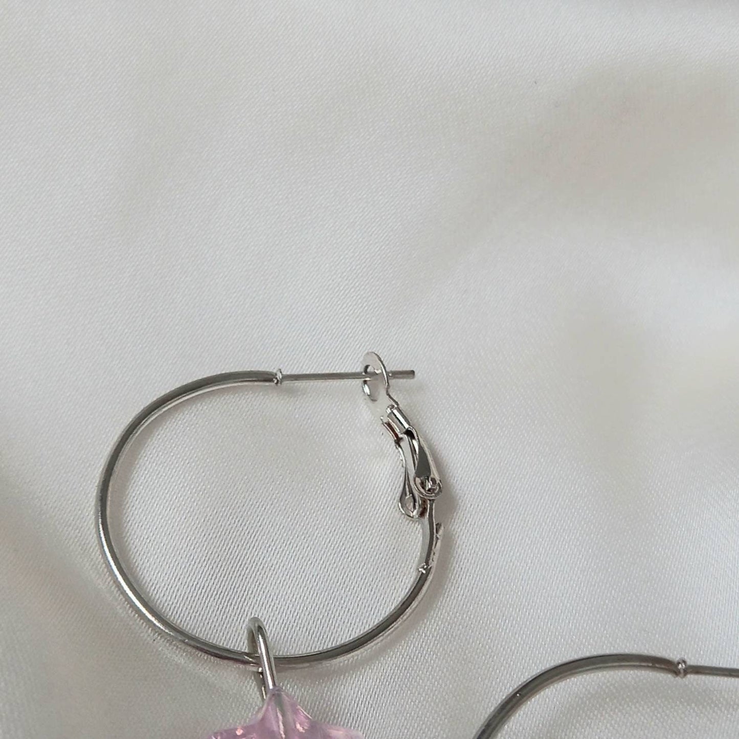 Silver Star Hoop Earrings - Lightweight Hoop Earrings,Pink Star Earrings,Hoop Earrings,Cute Earrings,Silver Earrings,Silver Star Jewellery