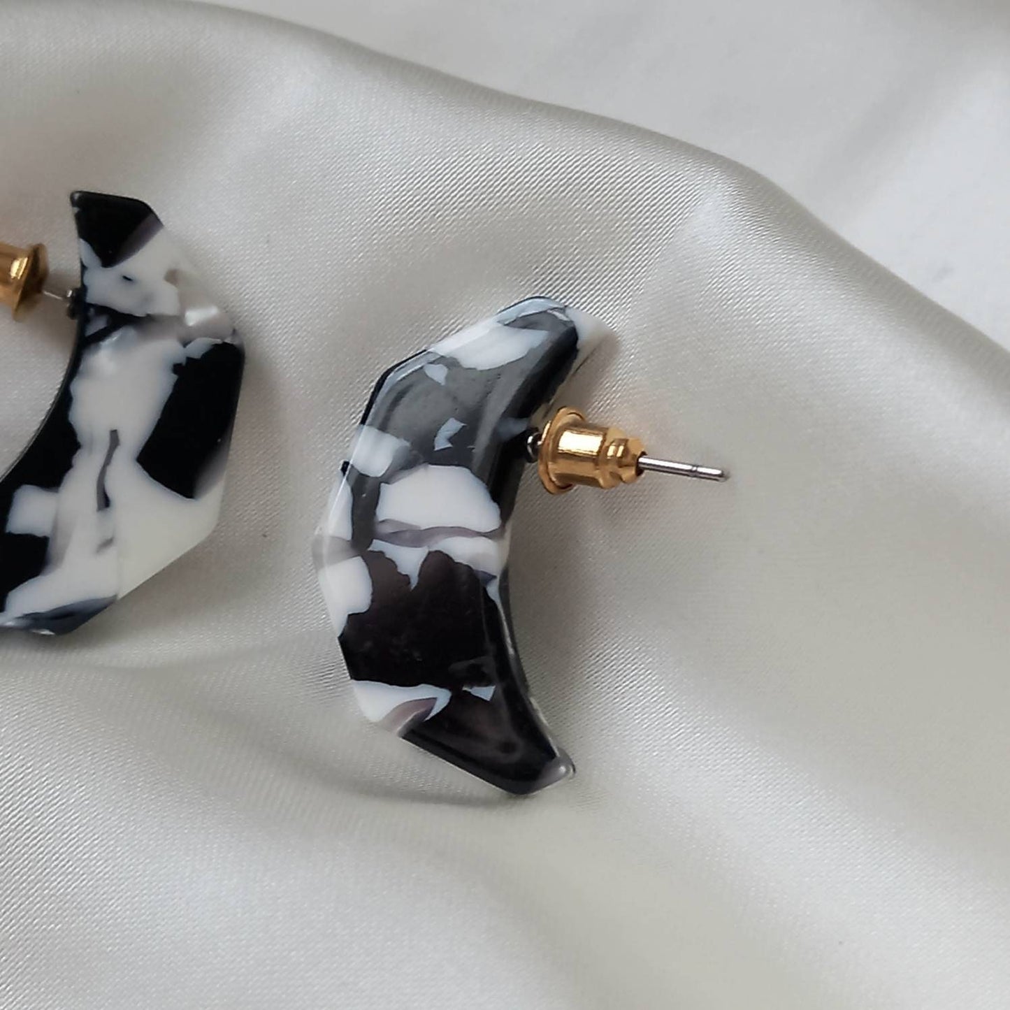 Black & White Moon Drop Earrings - Black Spotted Earrings,Gold Earrings,Spotty Earrings,Moon Earrings,Gold Earrings In The UK,Moon Jewellery