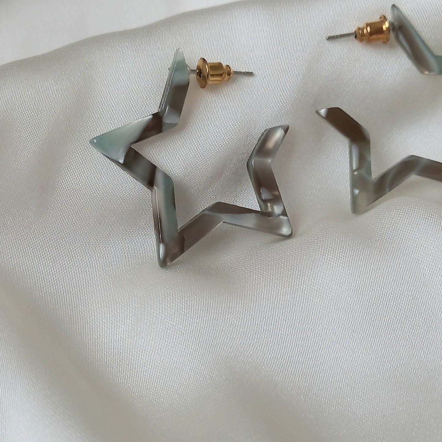 Grey Star Hoop Earrings - Lightweight Hoop Earrings,Star Earrings,Small Hoop Earrings,Cute Earrings,Gold Earrings In The UK,Gold Jewellery