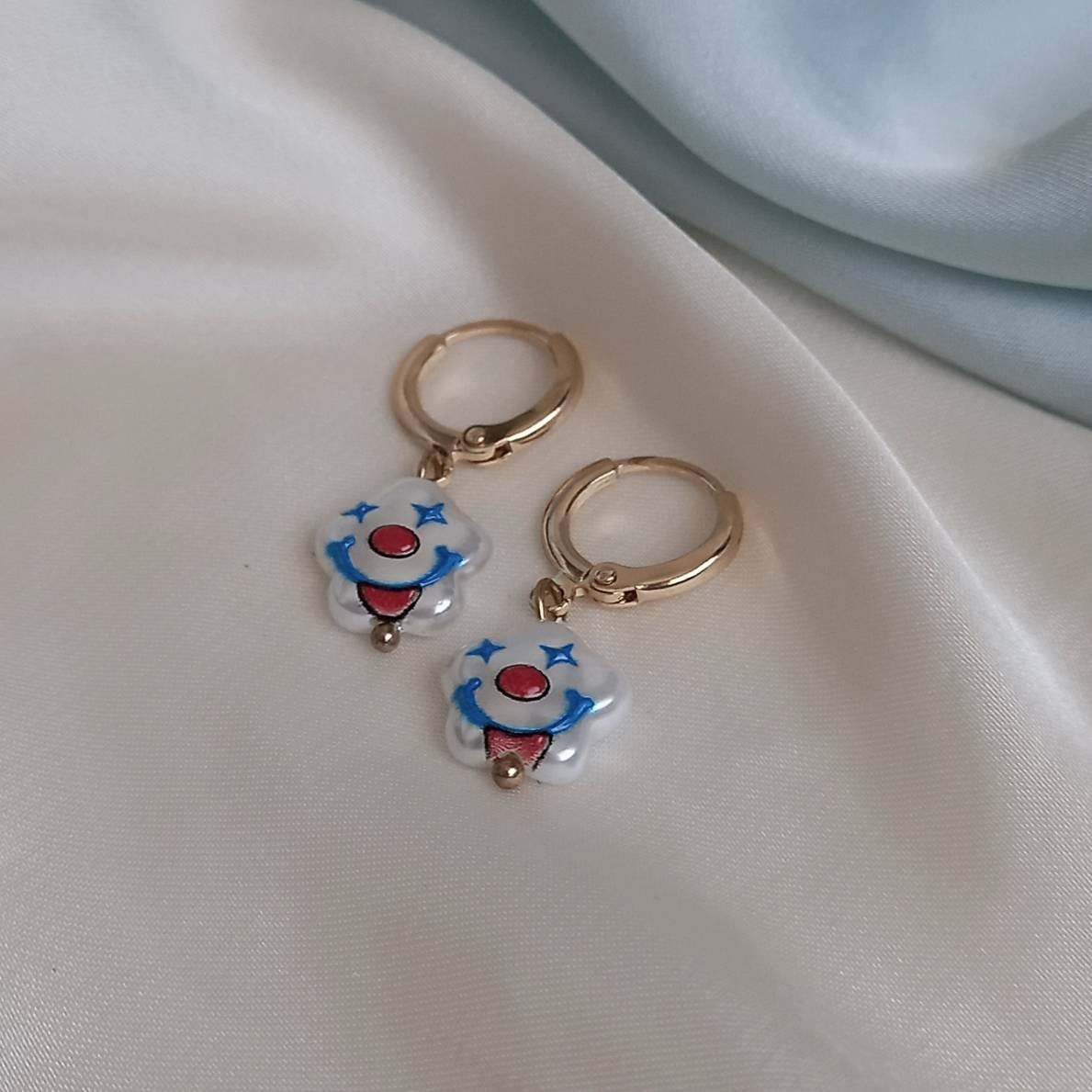 Faux Pearl Face Drop Earrings - Pearl Earrings, Gold Earrings, Face Earrings, Small Drop Earrings, White Jewellery, Pearl Earrings In The UK