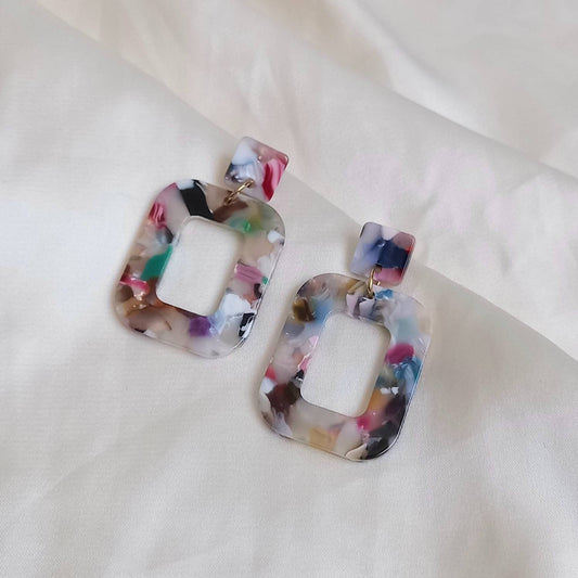 Multicoloured Resin Drop Earrings -   Resin Jewellery,Colourful Earrings,Resin Earrings In The UK,Jewellery In The UK,Oval Earrings,Speckled