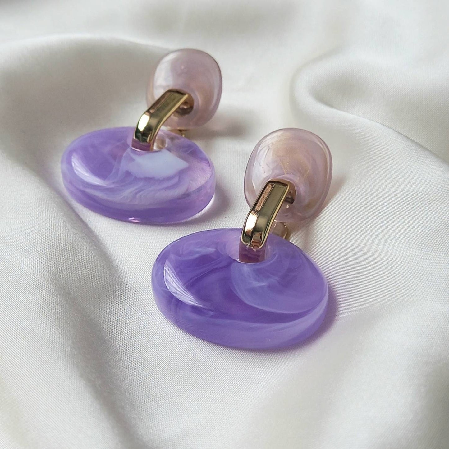 Purple & Gold Drop Earrings -  Round Earrings, Purple Earrings In The UK,Purple Earrings In The UK, Purple Jewellery,Lilac Earrings,Abstract