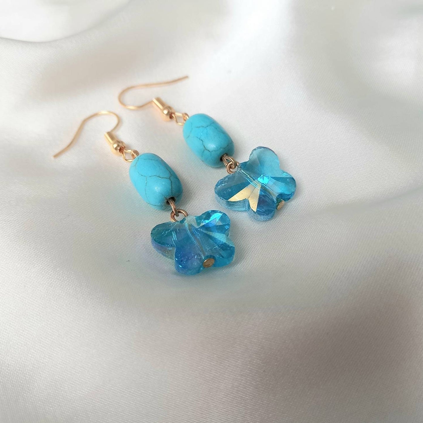 Blue Butterfly Drop Earrings - Lightweight Earrings, Blue Butterfly Earrings, Cute Earrings,Blue Earrings In The UK,Gold Butterfly Jewellery