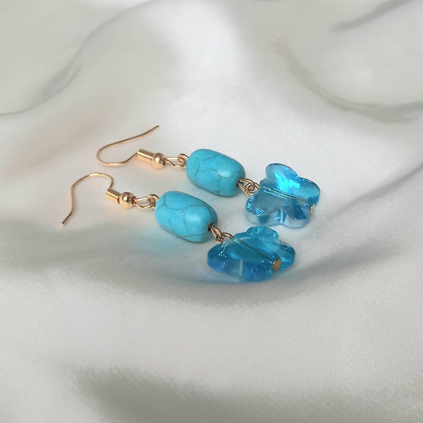 Blue Butterfly Drop Earrings - Lightweight Earrings, Blue Butterfly Earrings, Cute Earrings,Blue Earrings In The UK,Gold Butterfly Jewellery