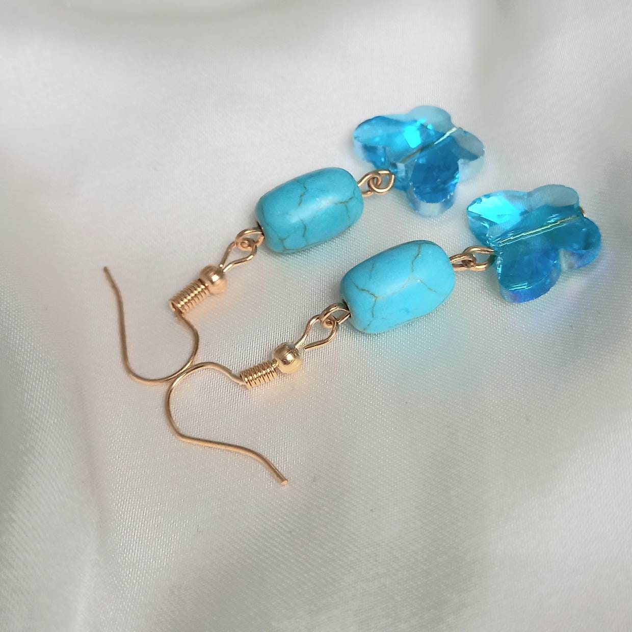Blue Butterfly Drop Earrings - Lightweight Earrings, Blue Butterfly Earrings, Cute Earrings,Blue Earrings In The UK,Gold Butterfly Jewellery