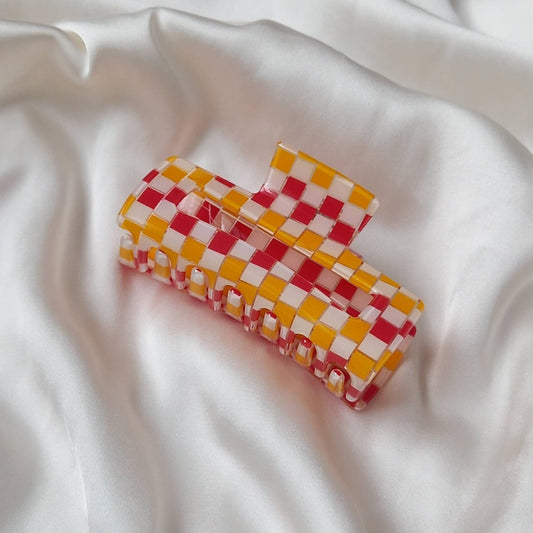 Orange & White Retro Hair Clip - Red Hair Clip, Funky Hair Clip, 70's Accessories, Vintage Style Hair Clip, Orange Hair Claw,White Hair Clip