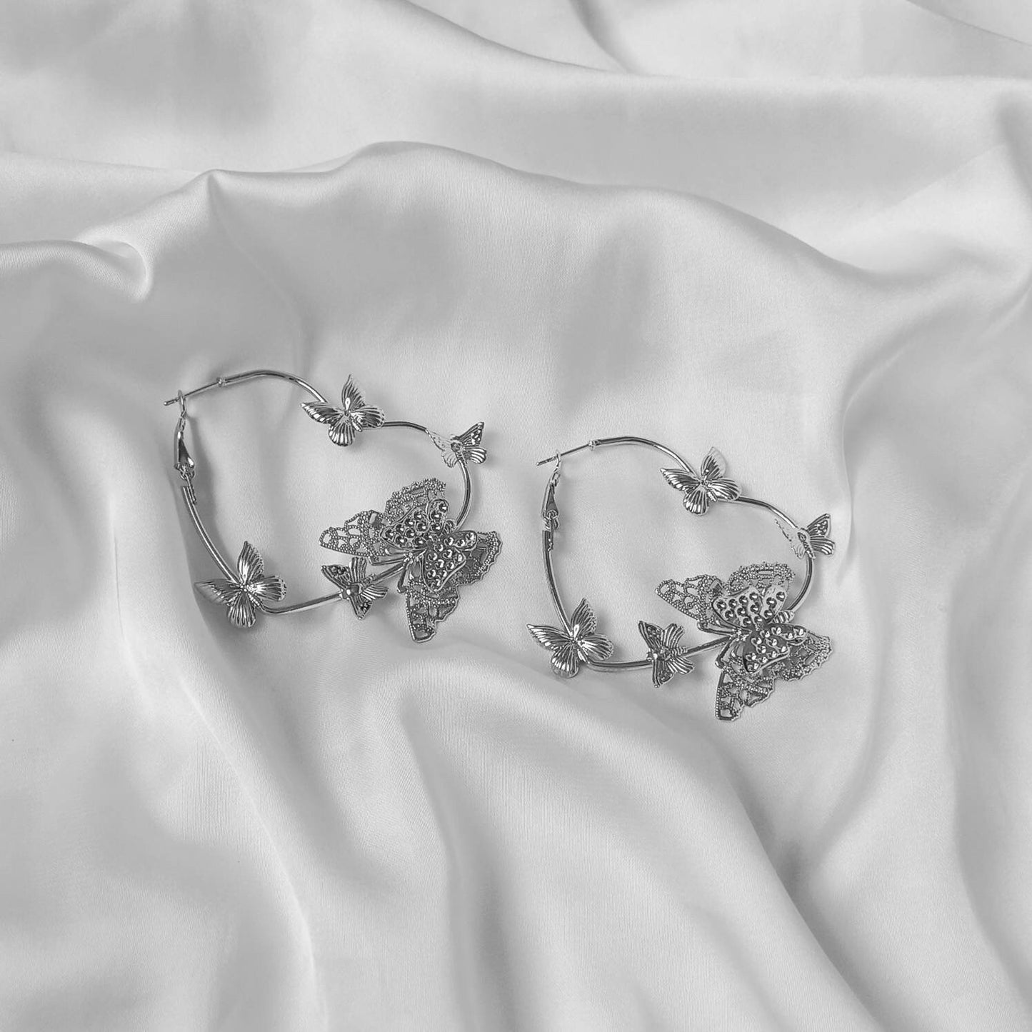 Silver Butterfly Heart Hoop Earrings - Lightweight Earrings,Butterfly Earrings,Hoop Earrings,Cute Earrings,Silver Earrings,Silver Jewellery
