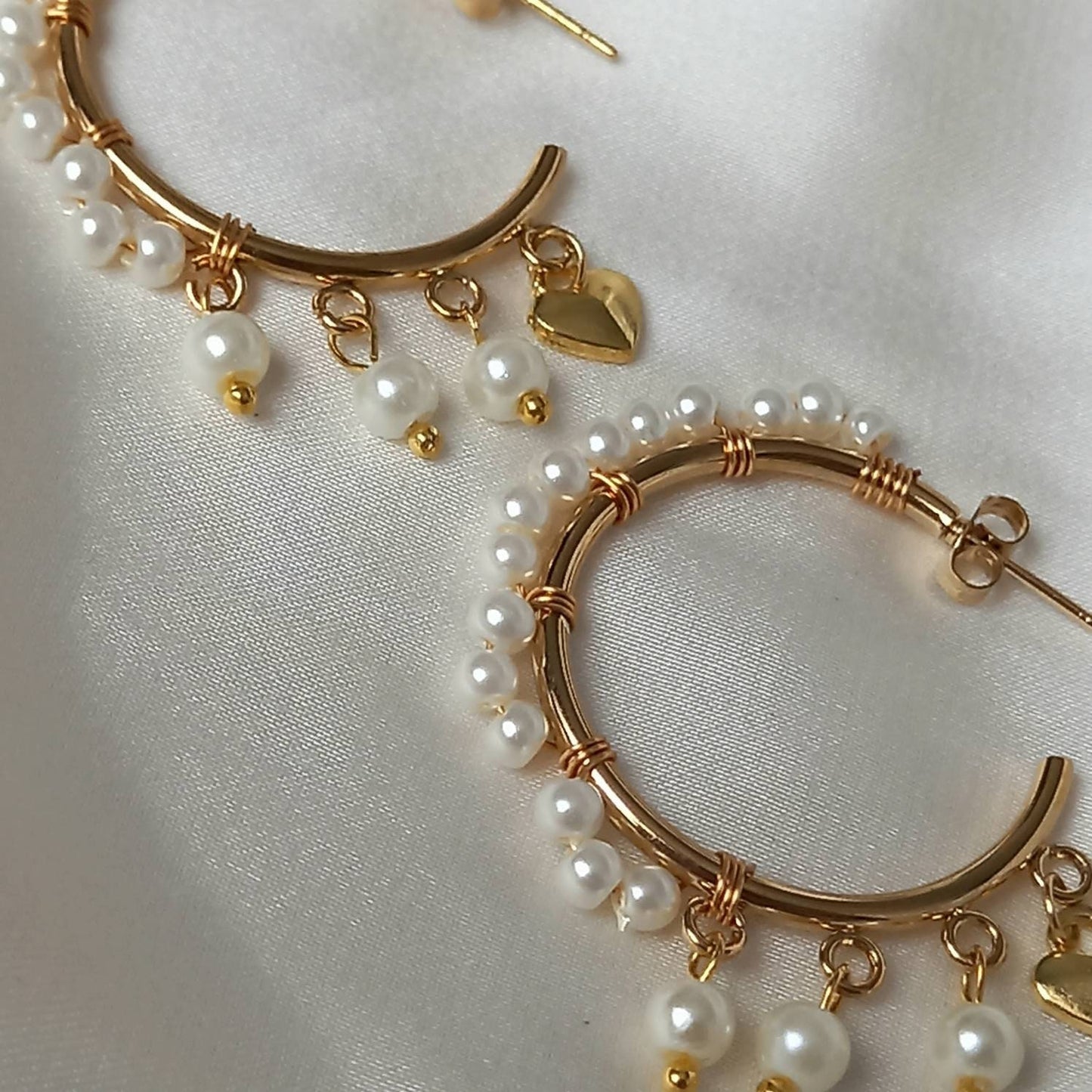 Faux Pearl Hoop Earrings - Pearl Jewellery, Pearl Earrings, Gold Heart Earrings, Hoop Earrings In The UK, Cute Earrings, Pearl Jewellery