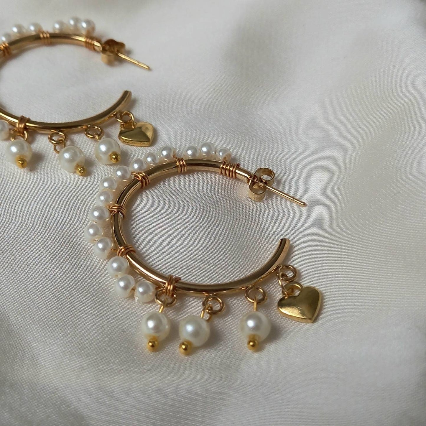 Faux Pearl Hoop Earrings - Pearl Jewellery, Pearl Earrings, Gold Heart Earrings, Hoop Earrings In The UK, Cute Earrings, Pearl Jewellery