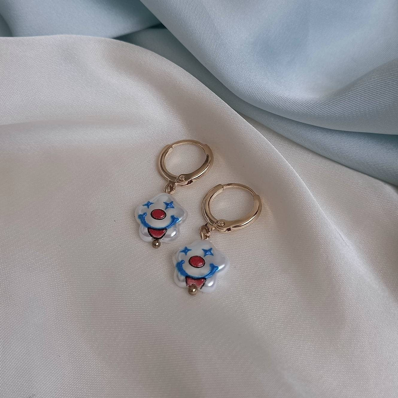 Faux Pearl Face Drop Earrings - Pearl Earrings, Gold Earrings, Face Earrings, Small Drop Earrings, White Jewellery, Pearl Earrings In The UK