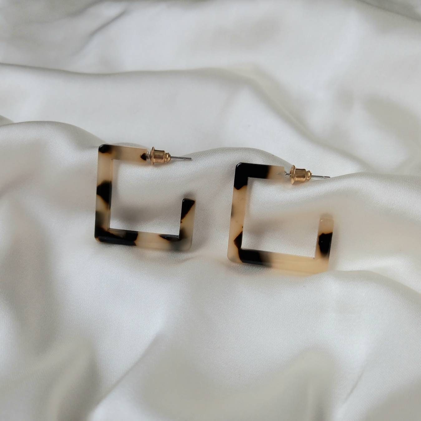 Resin Square Hoop Earrings -  Leopard Print Hoop, Everyday, Lightweight, Abstract Earrings, Unique Earrings,Gold Jewellery,Gold Earrings