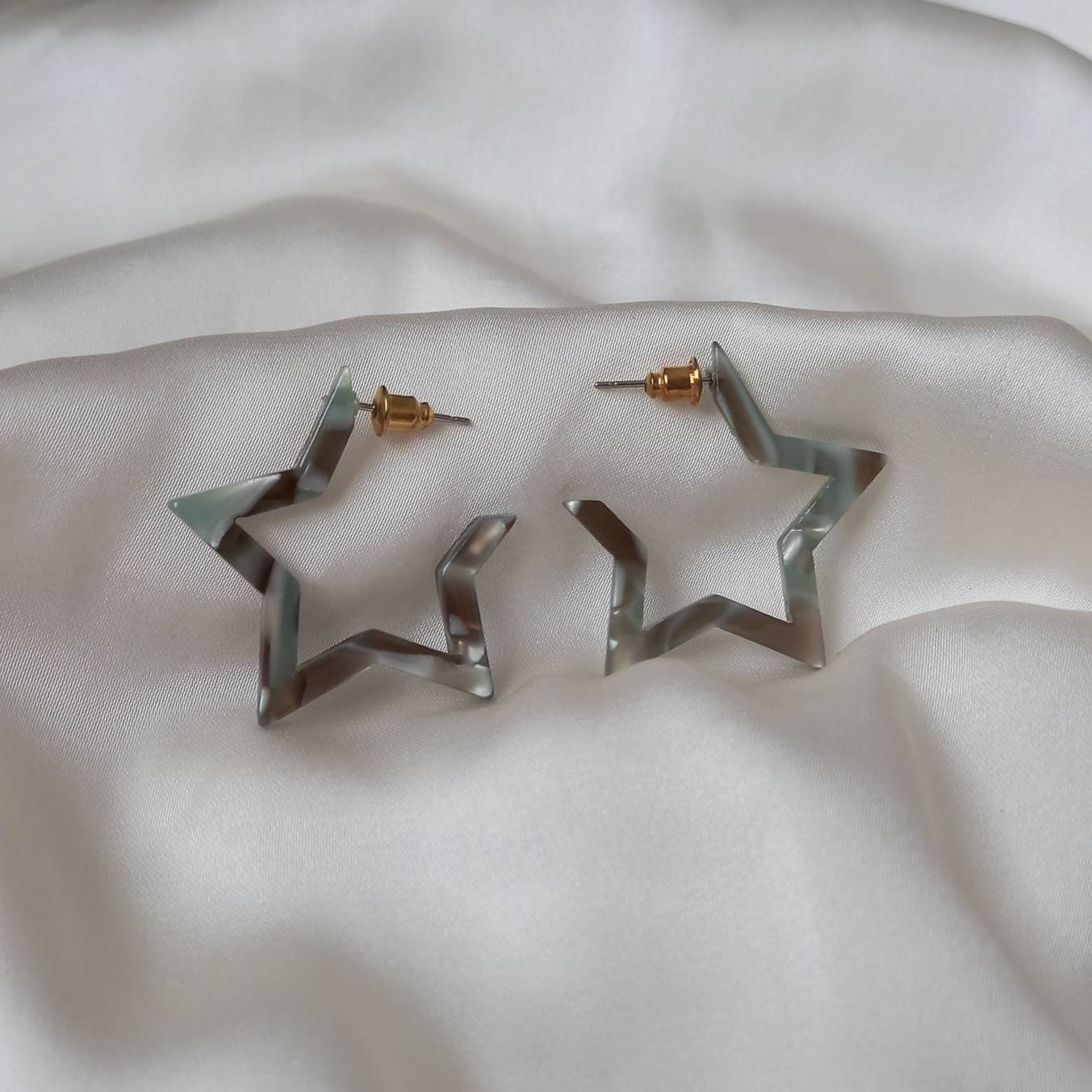 Grey Star Hoop Earrings - Lightweight Hoop Earrings,Star Earrings,Small Hoop Earrings,Cute Earrings,Gold Earrings In The UK,Gold Jewellery