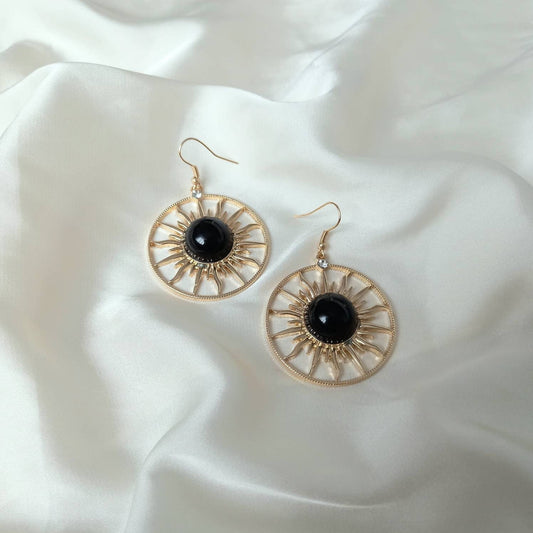 Gold Sun Drop Earrings - Hoop Earrings,Gold Sun Earrings In The UK,Large Drop Earrings,Gold Earrings In The UK,Gold Jewellery In The UK