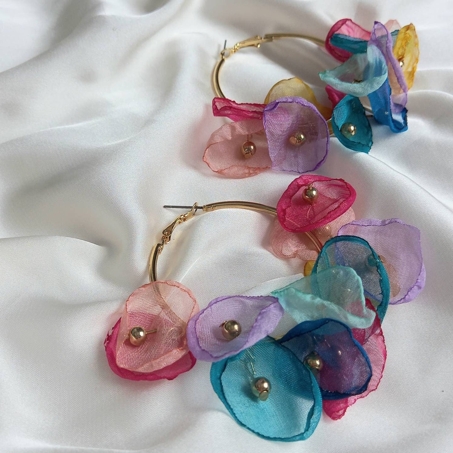 Rainbow Flower Hoop Earrings - Lightweight Hoop Earrings,Flower Earrings,Hoop Earrings,Cute Earrings,Flower Jewellery In The UK, Colourful