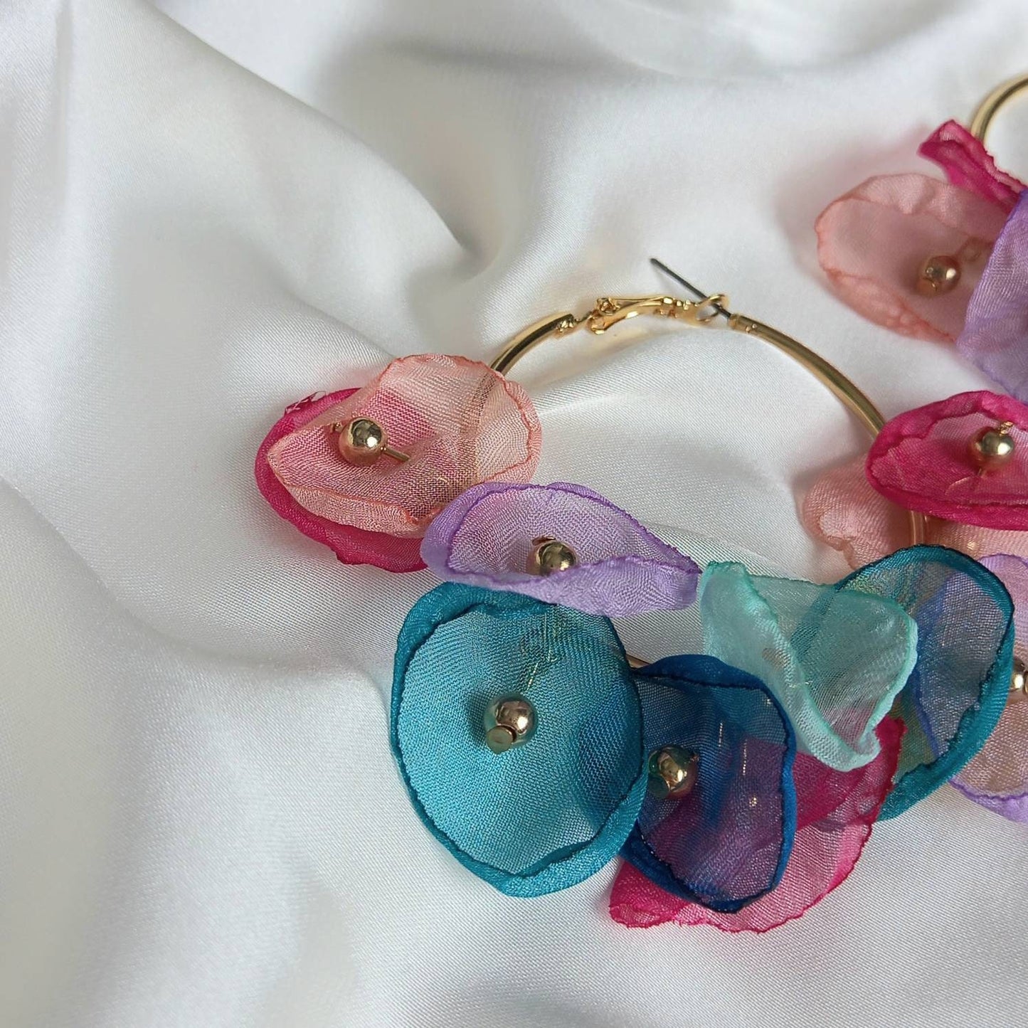 Rainbow Flower Hoop Earrings - Lightweight Hoop Earrings,Flower Earrings,Hoop Earrings,Cute Earrings,Flower Jewellery In The UK, Colourful