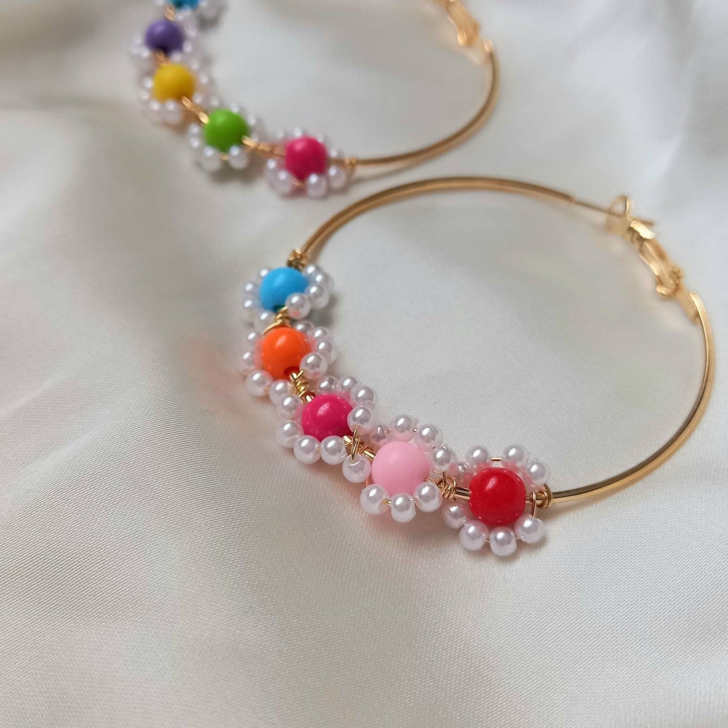 Bead Flower Hoop Earrings - Bead Jewellery, Bead Earrings, Flower Bead Earrings, Hoop Earrings In The UK, Cute Earrings, Bead Jewellery