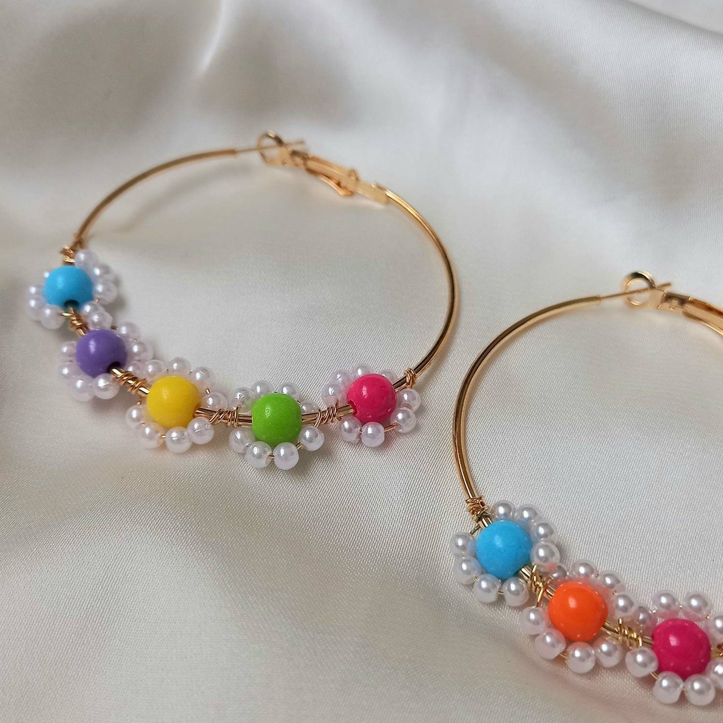 Bead Flower Hoop Earrings - Bead Jewellery, Bead Earrings, Flower Bead Earrings, Hoop Earrings In The UK, Cute Earrings, Bead Jewellery