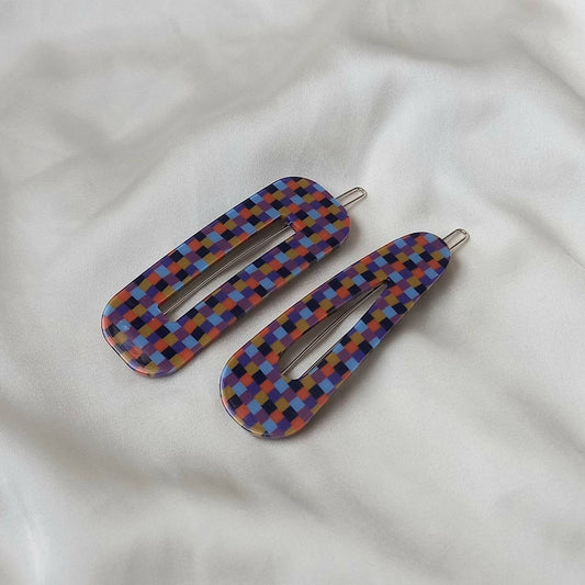 2 Retro Hair Clips - Hair Clip, Funky Hair Accessories, 70's Accessories, Fashion Acessories,Retro Hair Clips,Checkered Hair Clips In The UK