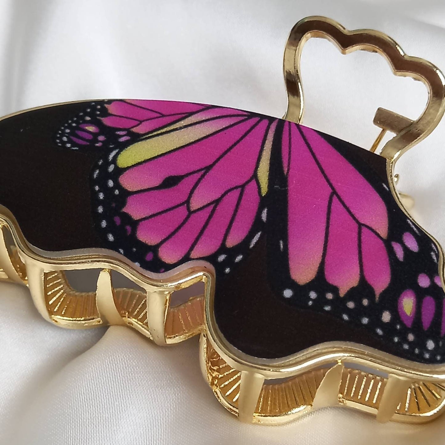 Pink Butterfly Hair Clamp - Hair Clip, Pink Hair Accessories, Pink Hair Claw, Funky Hair Clip, Pink Hair Clips In The UK, Pink Butterflies