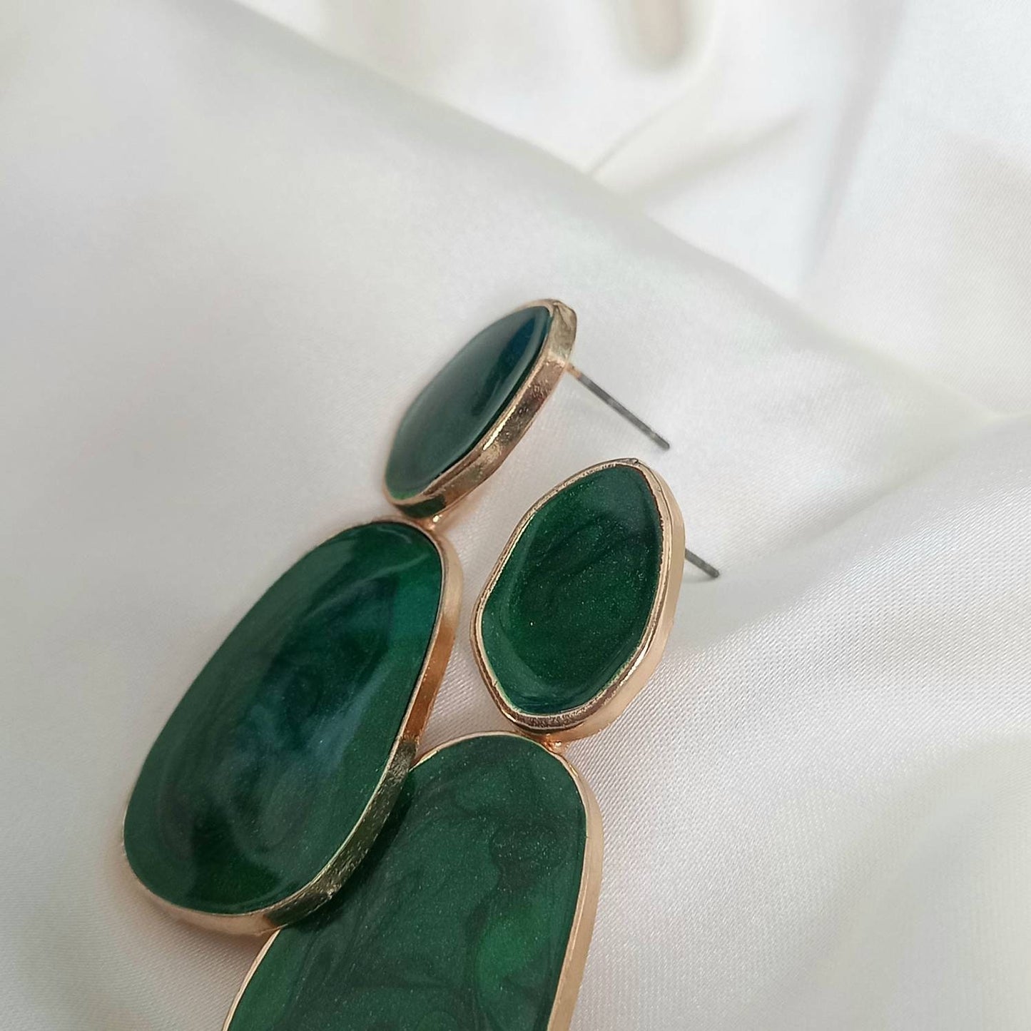 Gold and Green Resin Drop Earrings -  High Polished,Hanging Jewellery,Accessories,Green Jewellery,Gold Earrings,Emerald Green,Resin Earrings