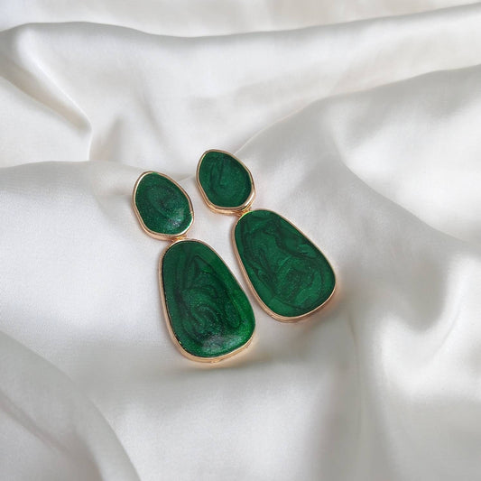 Gold and Green Resin Drop Earrings -  High Polished,Hanging Jewellery,Accessories,Green Jewellery,Gold Earrings,Emerald Green,Resin Earrings