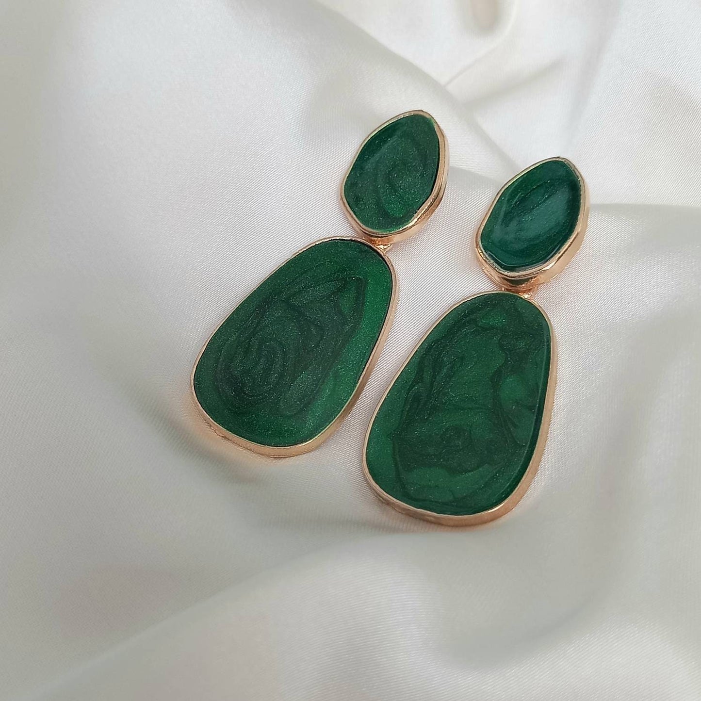 Gold and Green Resin Drop Earrings -  High Polished,Hanging Jewellery,Accessories,Green Jewellery,Gold Earrings,Emerald Green,Resin Earrings