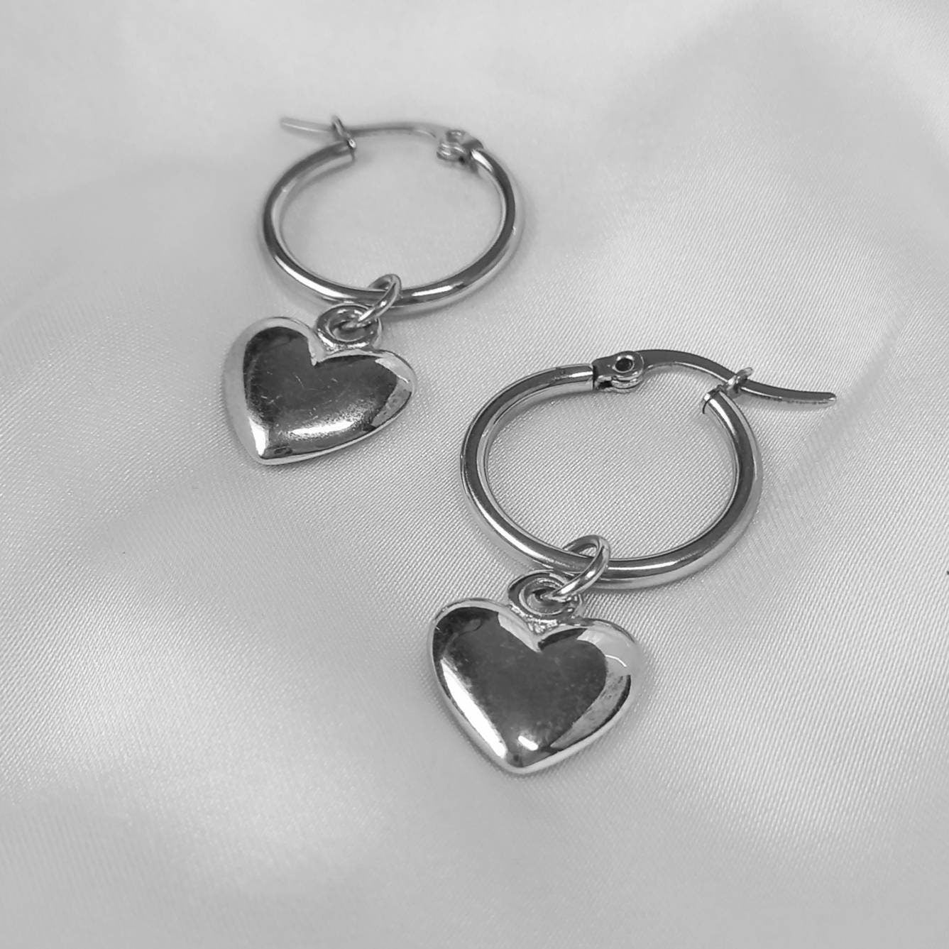 Silver Heart Hoop Earrings - Lightweight Hoop Earrings, Heart Earrings, Hoop Earrings, Cute Earrings, Silver Earrings, Silver Jewellery