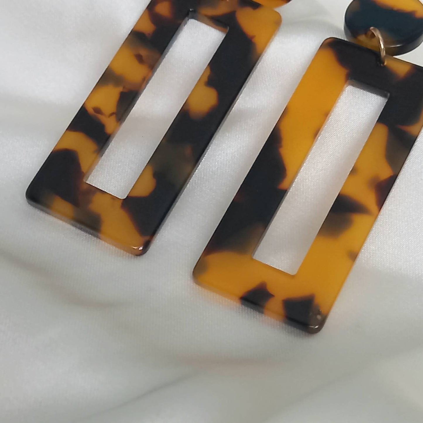 Tortoiseshell Drop Earrings - Lightweight Earrings, Resin Earrings, Everyday Earrings, Orange Earrings,Brown Earrings, Rectangle Earrings