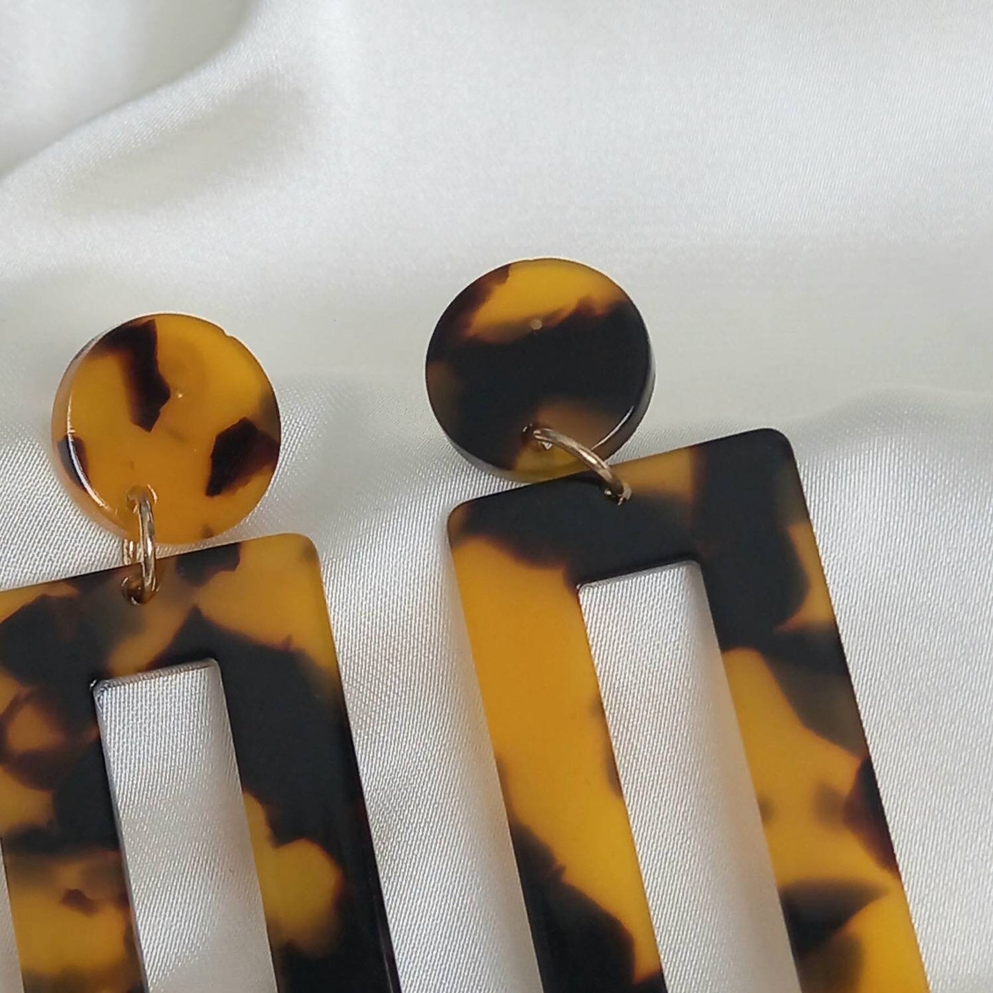 Tortoiseshell Drop Earrings - Lightweight Earrings, Resin Earrings, Everyday Earrings, Orange Earrings,Brown Earrings, Rectangle Earrings
