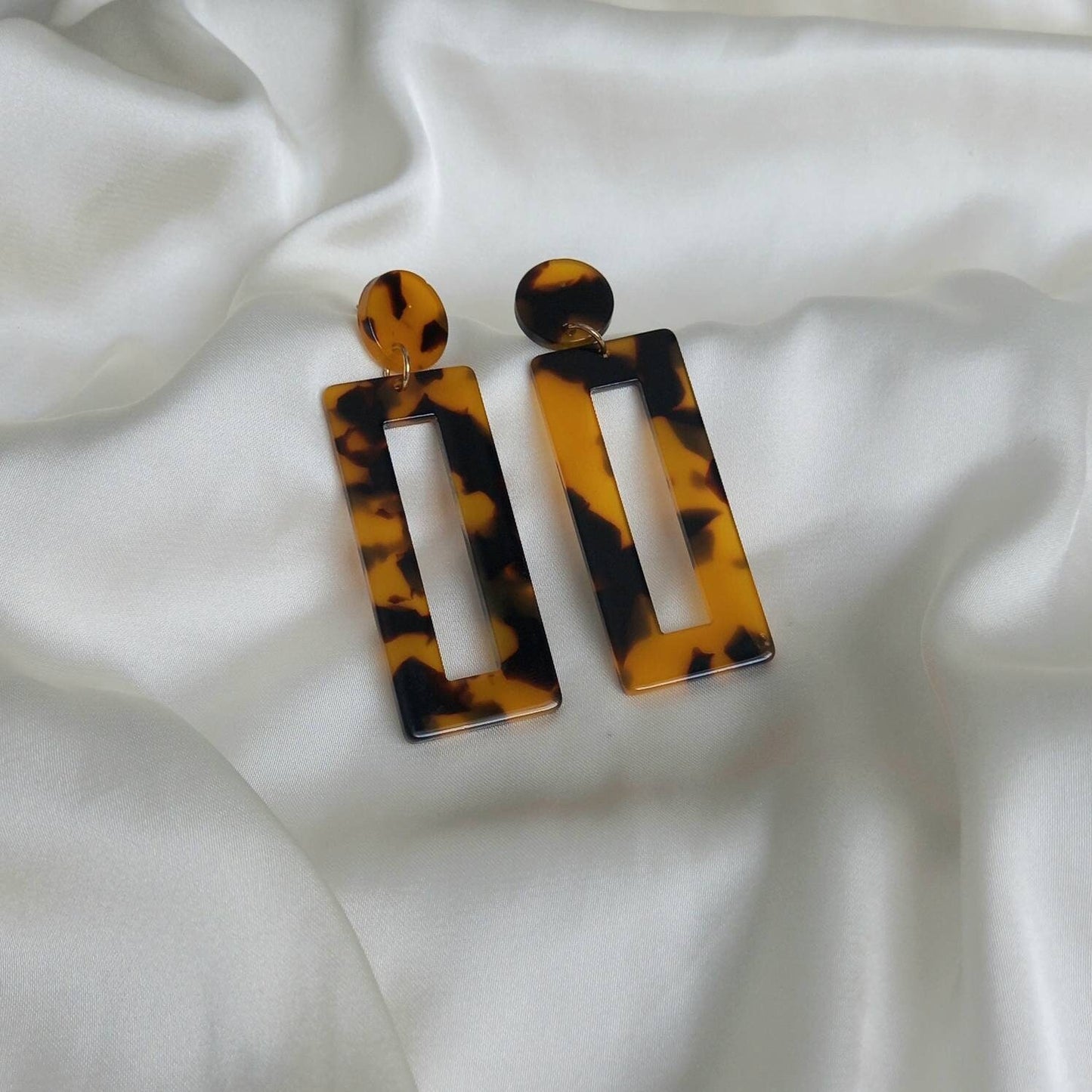 Tortoiseshell Drop Earrings - Lightweight Earrings, Resin Earrings, Everyday Earrings, Orange Earrings,Brown Earrings, Rectangle Earrings