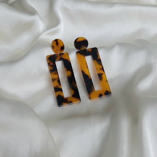 Tortoiseshell Drop Earrings - Lightweight Earrings, Resin Earrings, Everyday Earrings, Orange Earrings,Brown Earrings, Rectangle Earrings