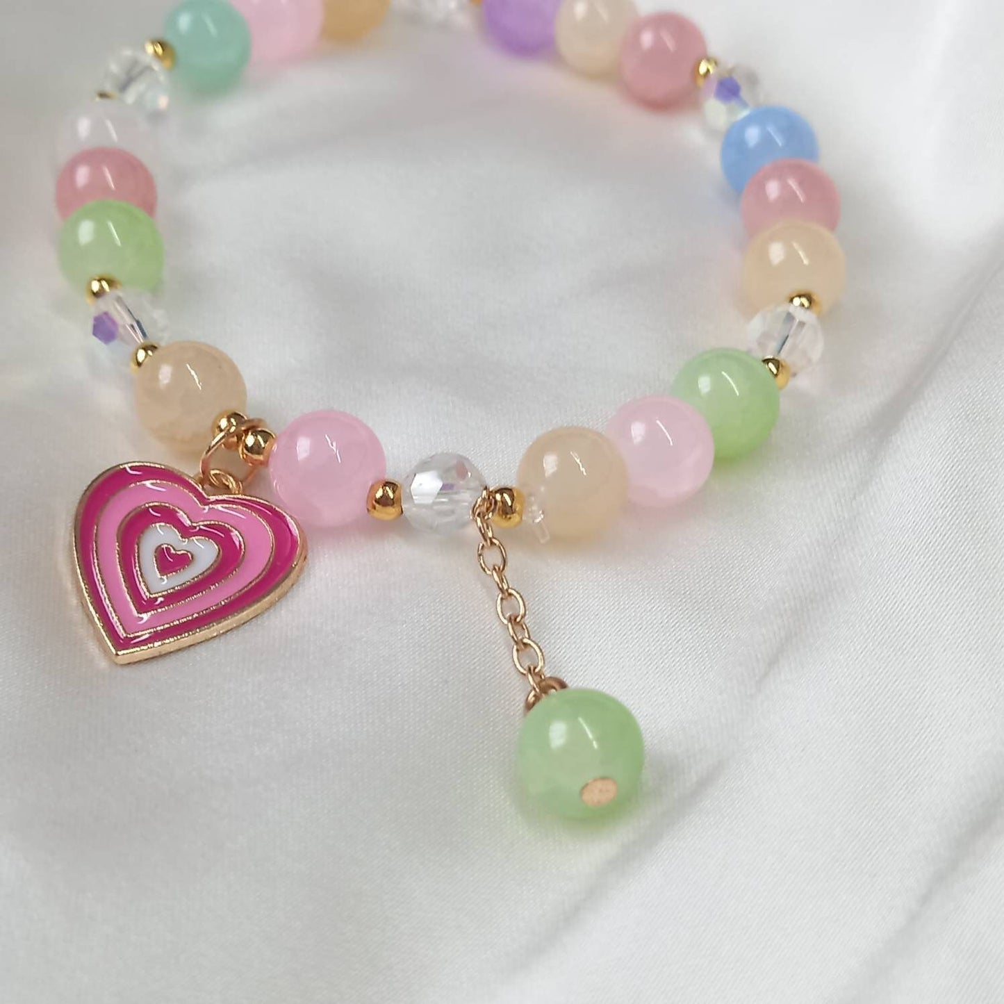 Pink Retro Heart Bead Charm Bracelet - Bead Jewellery,Pink Bracelets In The UK,Charm Bracelet,Bead Bracelets,Cute Bracelets,Pink Jewelley