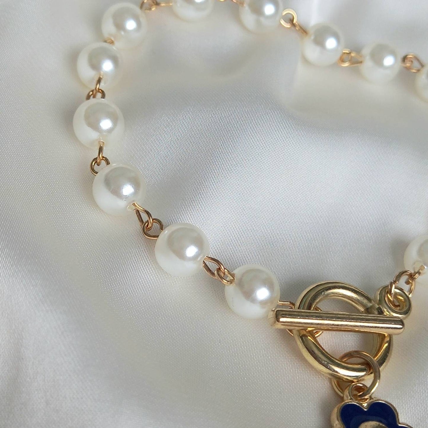 Blue Smiley Face Bracelet - Faux Pearl Bracelet,Bead Bracelets,Flower Bracelet,White Bead Bracelets In The UK,Blue Jewellery In The UK