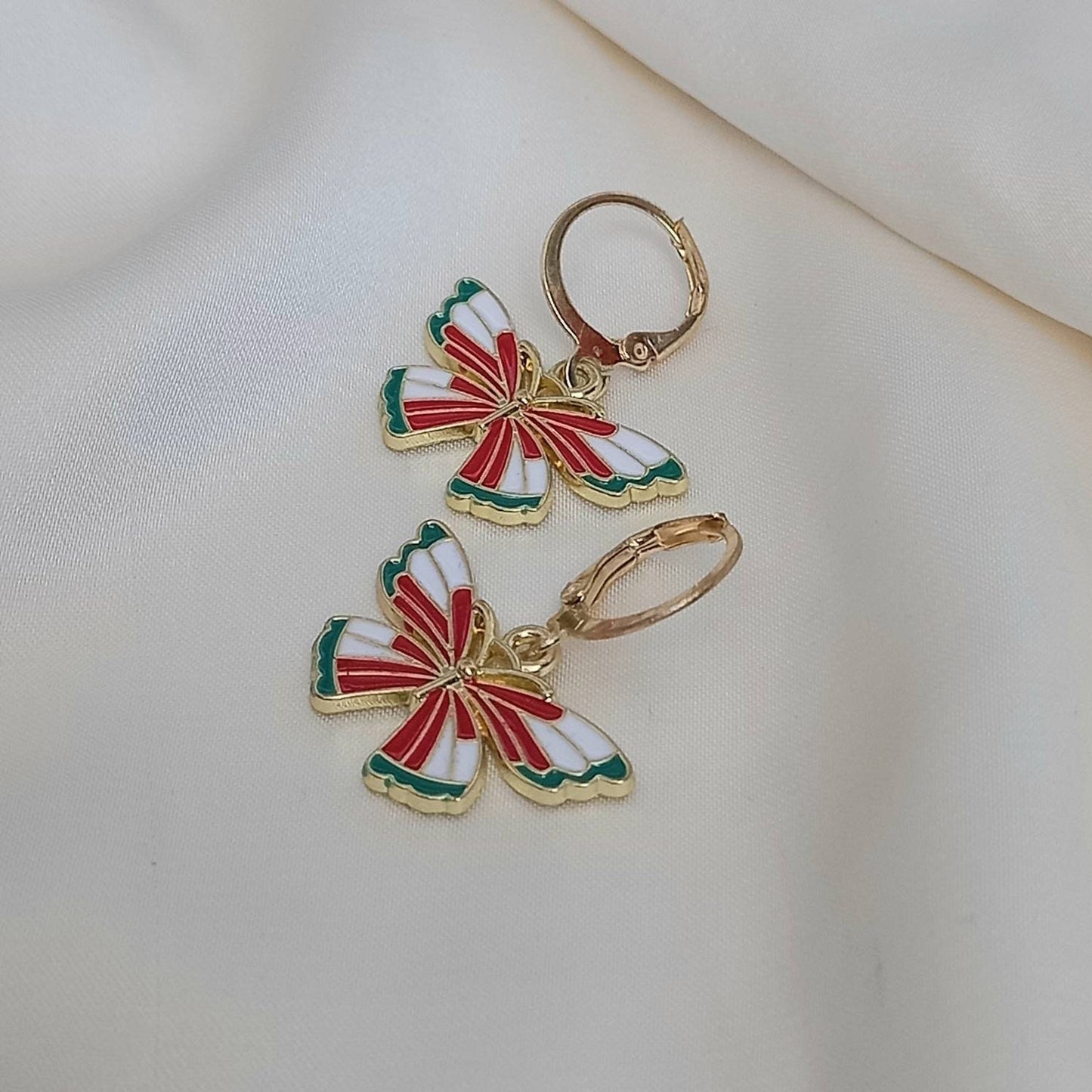 Red & Green Butterfly Drop Earrings - Lightweight Drop Earrings,Butterfly Earrings,Red Earrings In The UK,Green Jewellery In The UK