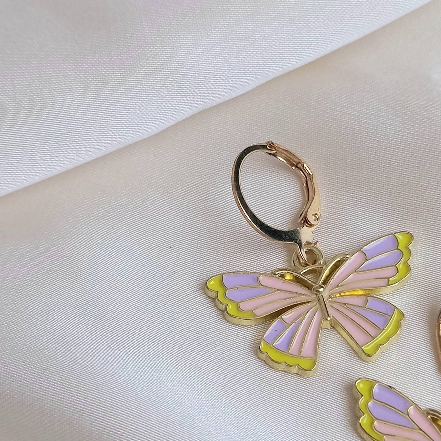 Pink & Yellow Butterfly Drop Earrings - Lightweight Drop Earrings,Purple Butterfly Earrings,Cute Earrings,Earrings In The UK,Pink Jewellery