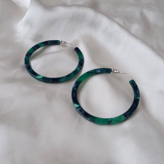 Emerald Green Resin Hoop Earrings -  Resin Earrings, Thin Hoop Earrings, Thin Resin Earrings, Earrings In The UK, Hoop Earrings In The UK