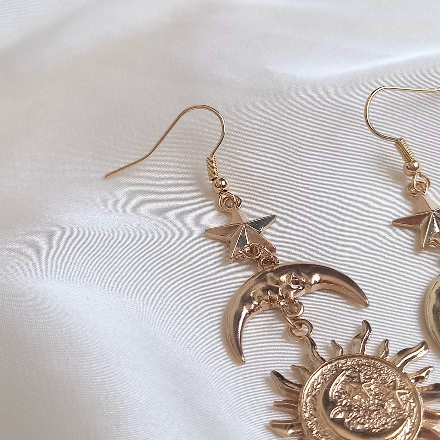 Gold Sun Moon Star Drop Earrings - Lightweight Drop Earrings, Gold Sun Earrings, Moon Earrings, Gold Star Earrings In The UK, Gold Jewellery