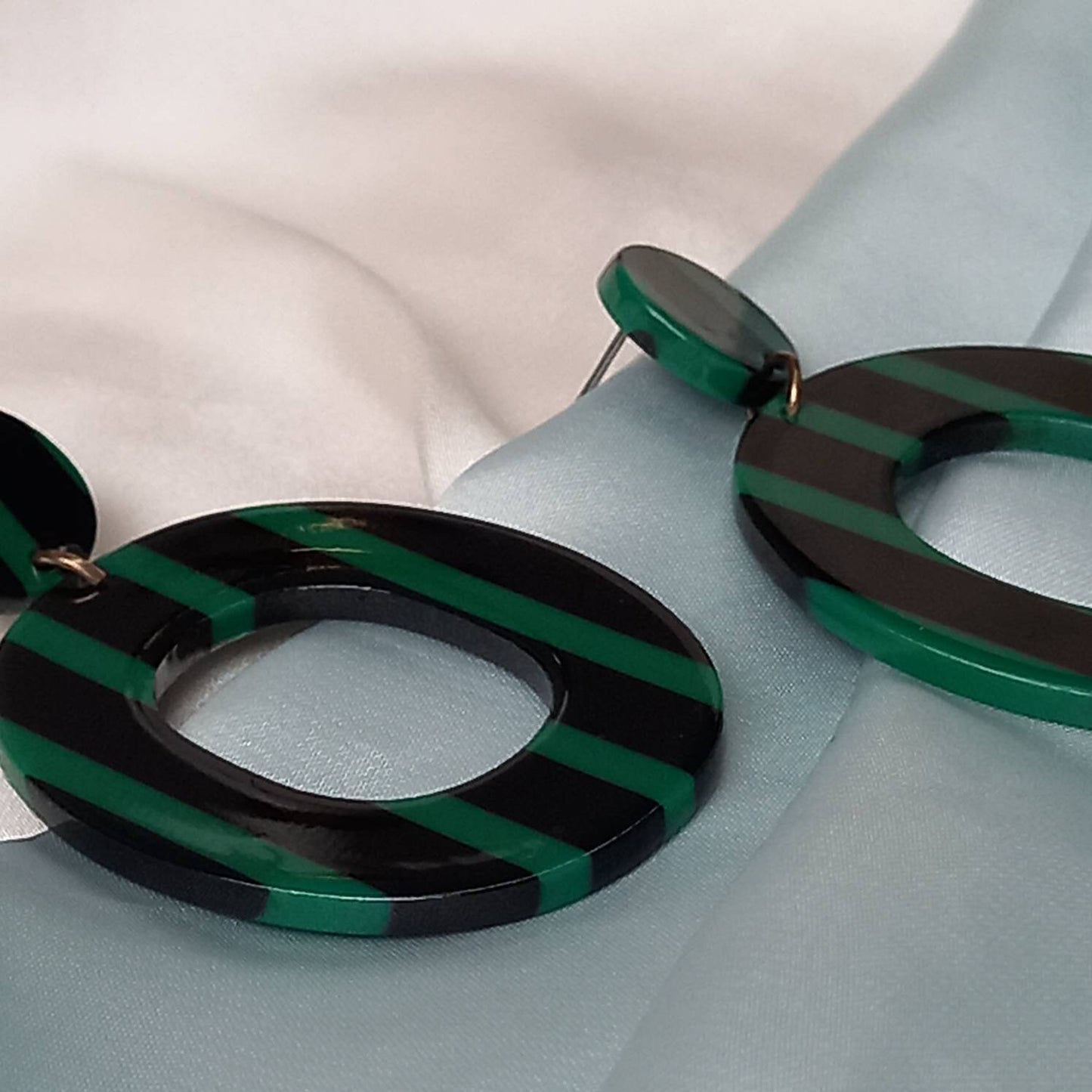 Striped Green Drop Earrings -  Green Earrings In The UK, Striped Earrings, Green Jewellery In The UK, Gold Earrings, Gold Earrings In The UK