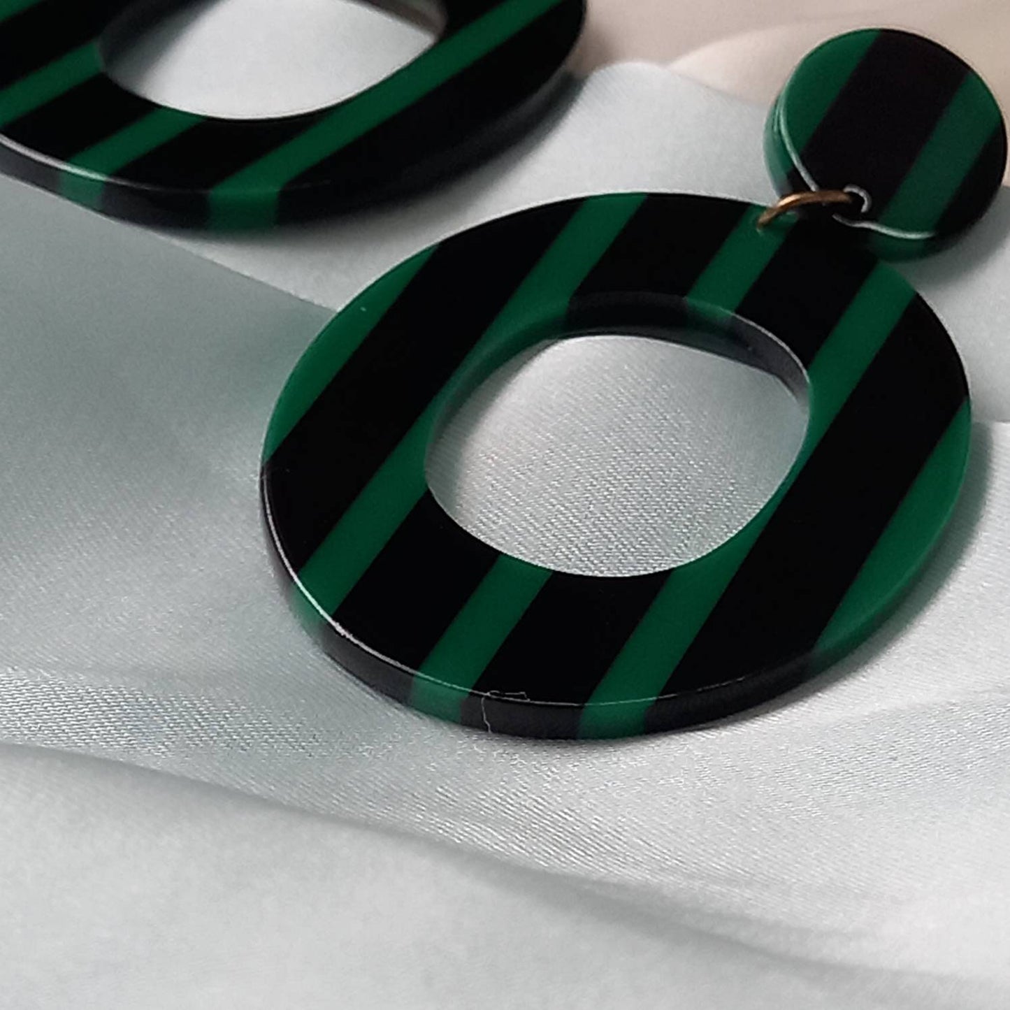 Striped Green Drop Earrings -  Green Earrings In The UK, Striped Earrings, Green Jewellery In The UK, Gold Earrings, Gold Earrings In The UK