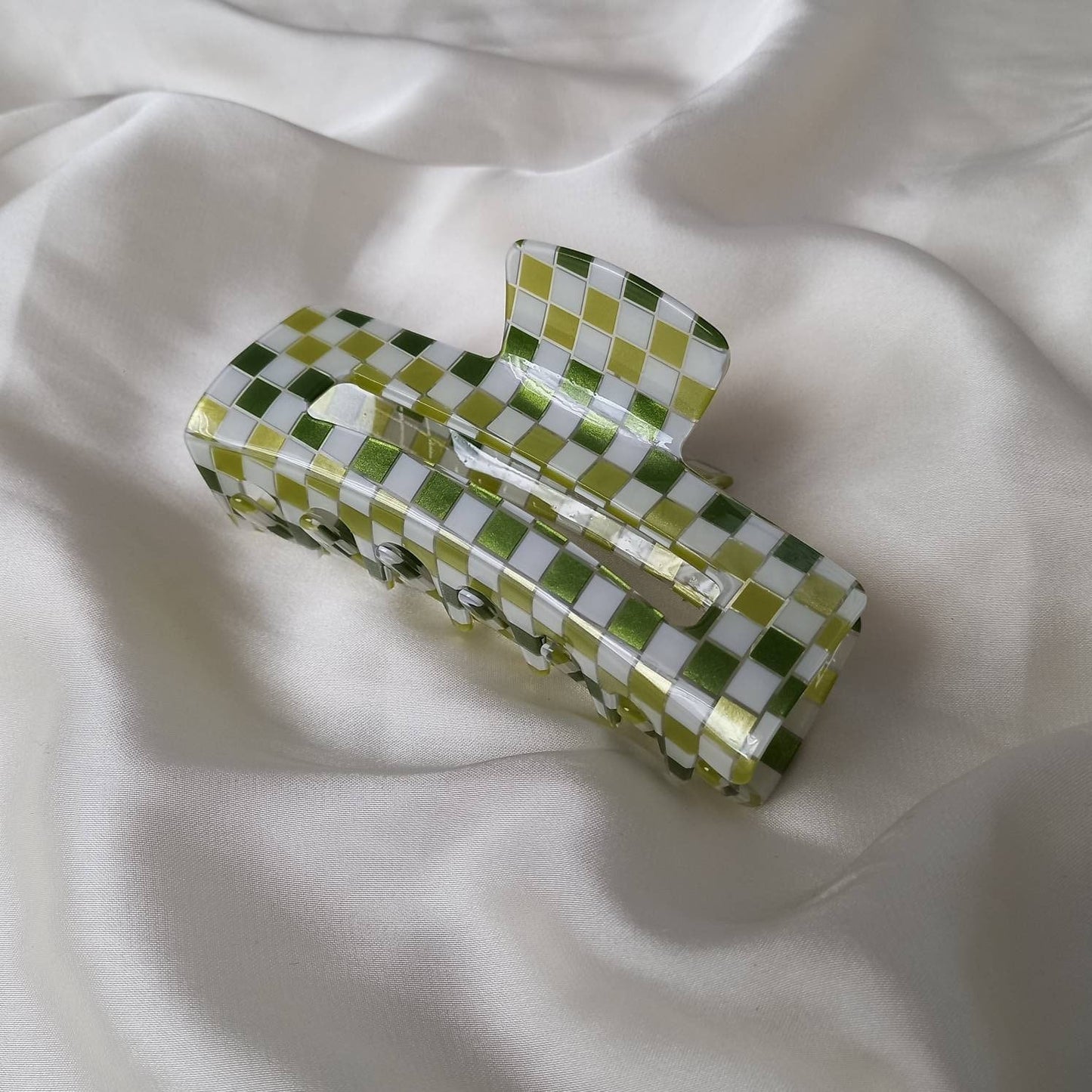 Large Green & White Retro Hair Clip - Green Hair Clip, Funky Hair Clip, 70's Accessories, Vintage Style Clip,Green Hair Claw,White Hair Clip