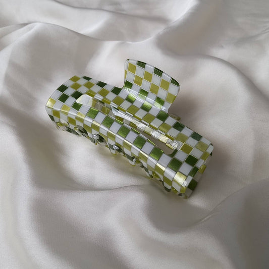 Large Green & White Retro Hair Clip - Green Hair Clip, Funky Hair Clip, 70's Accessories, Vintage Style Clip,Green Hair Claw,White Hair Clip