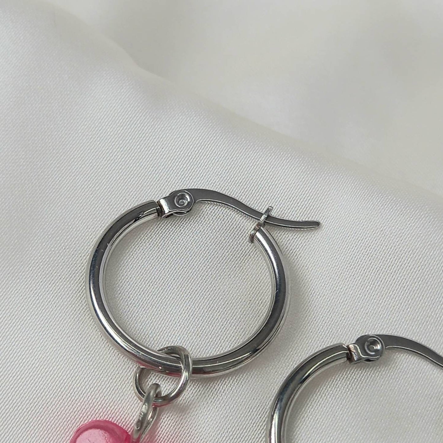 Silver & Pink Butterfly Hoop Earrings - Lightweight Hoop Earrings,Pink Butterfly Earrings,Hoop Earrings,Silver Earrings,Pink Bead Earrings