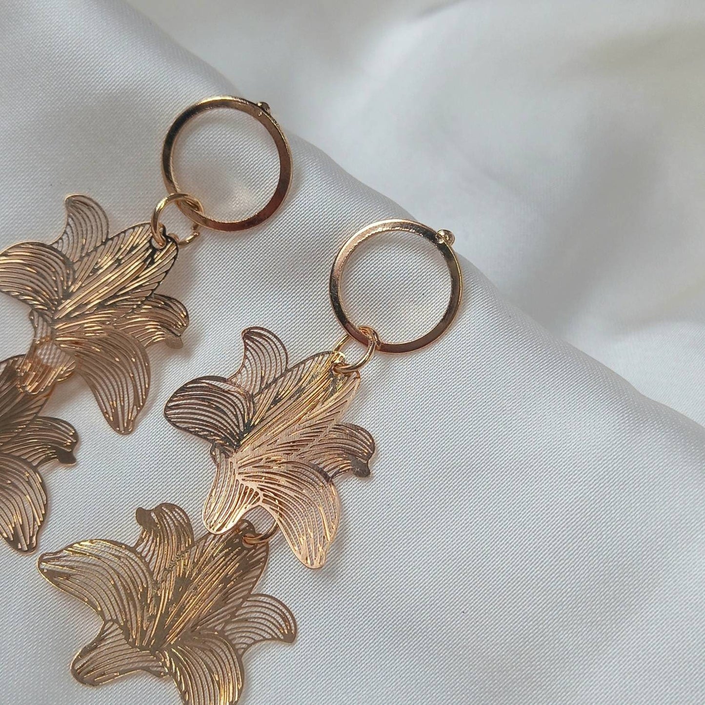 Gold Flower Drop Earrings -  Flower Earrings, Flower Jewellery, Floral, Delicate Earrings,Gold Earrings In The UK,Gold Jewellery In The UK