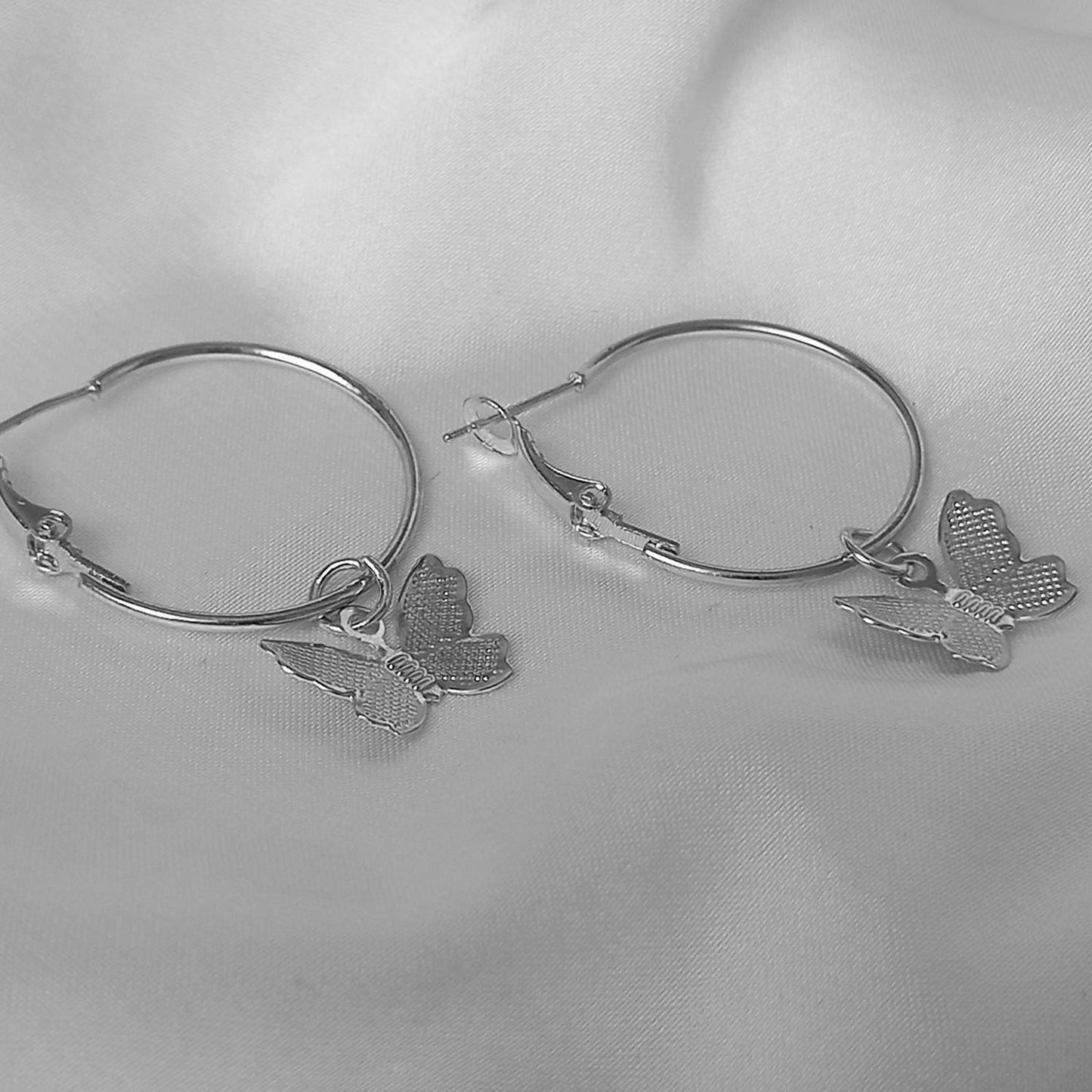 Silver Butterfly Hoop Earrings - Lightweight Hoop Earrings,Butterfly Earrings,Hoop Earrings,Cute Earrings,Silver Earrings,Silver Jewellery