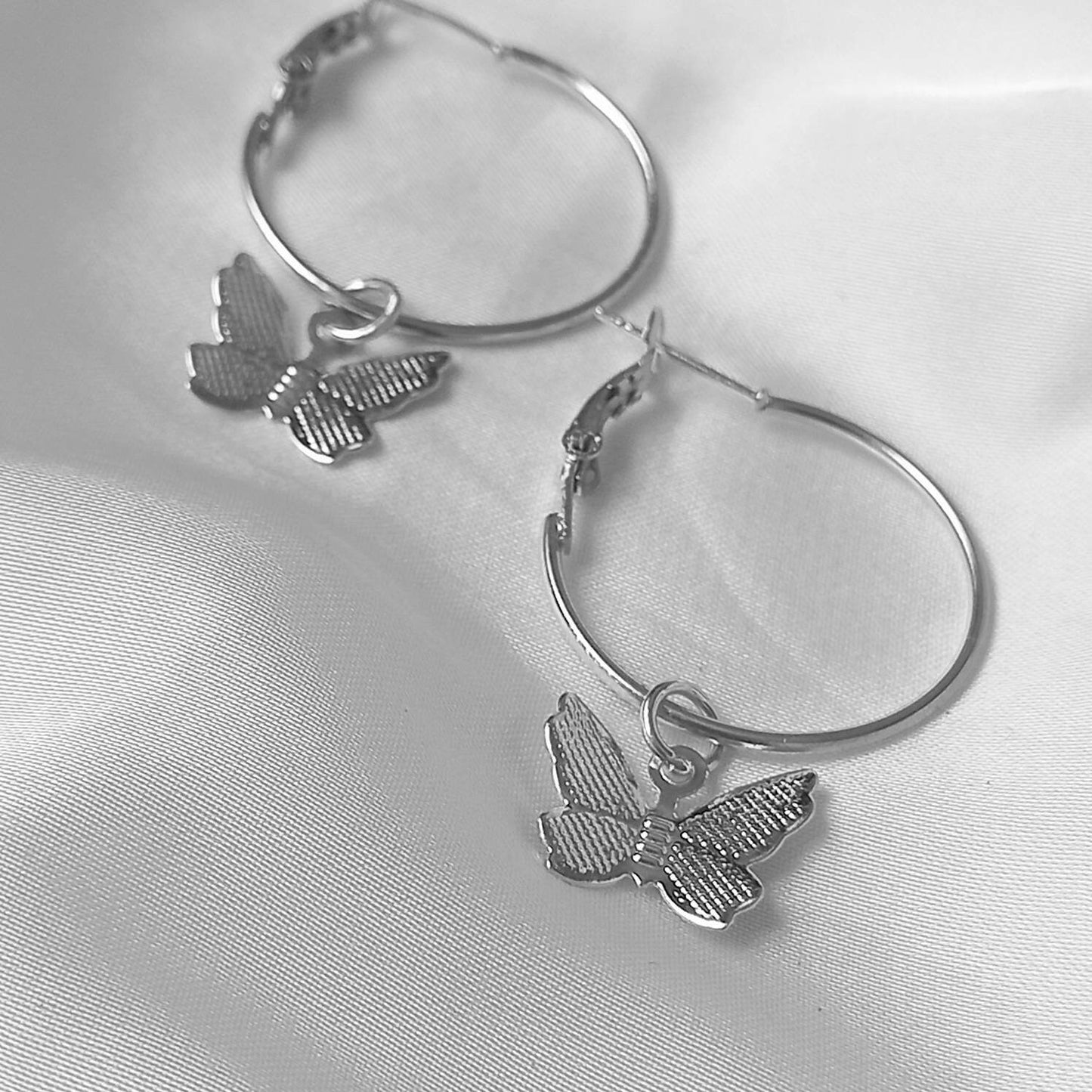 Silver Butterfly Hoop Earrings - Lightweight Hoop Earrings,Butterfly Earrings,Hoop Earrings,Cute Earrings,Silver Earrings,Silver Jewellery