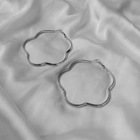 Silver Retro Flower Hoop Earrings -  70's Style Earrings, Large Silver Hoops, Vintage Style Earrings, Silver Jewellery, Silver Earrings